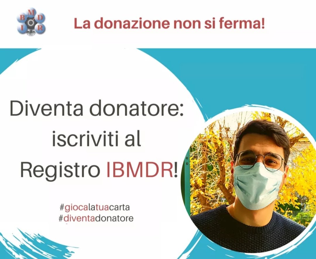 Ibmdr_Social's tweet photo. Esco solo per donare!
Nonostante la crisi dovuta alla pandemia Covid-19, non possiamo fermare i trapianti di midollo osseo.
La donazione non si ferma! Iscriviti al Registro Nazionale dei Donatori di Midollo Osseo
⬇️
https://t.co/aSCkUrHFAR
#ibmdr #escosoloperdonare https://t.co/Ne0nTOwkDq