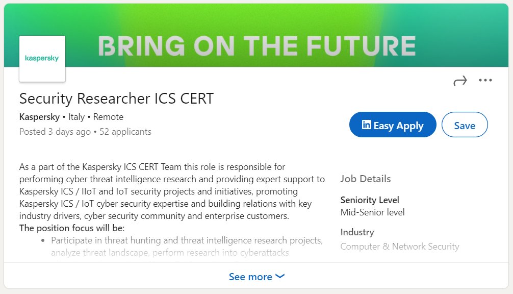 Kaspersky Industrial CyberSecurity tweet media