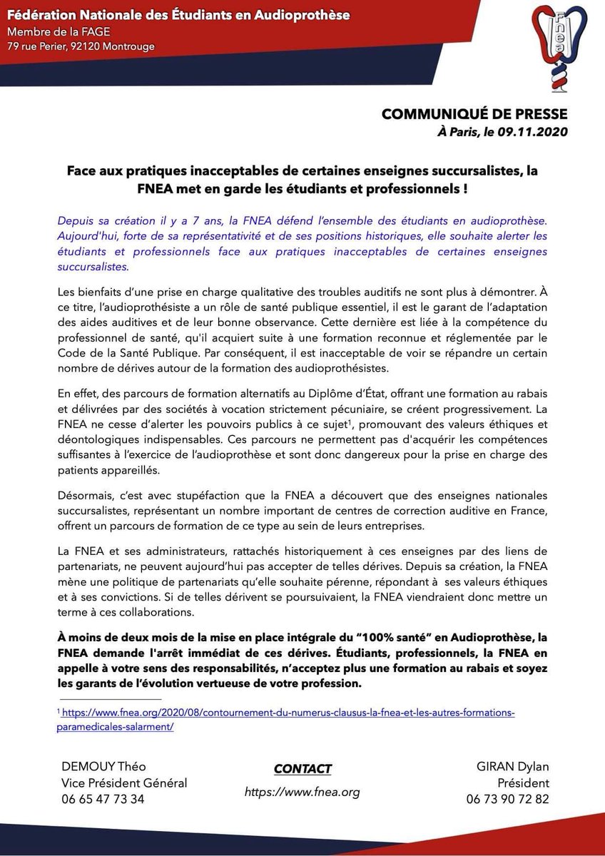 FNEA_Audio's tweet photo. [COMMUNIQUÉ DE PRESSE]
Face aux pratiques inacceptables de certaines enseignes succursalistes, la FNEA met en garde les étudiants et professionnels ! https://t.co/FaT8ct6jst