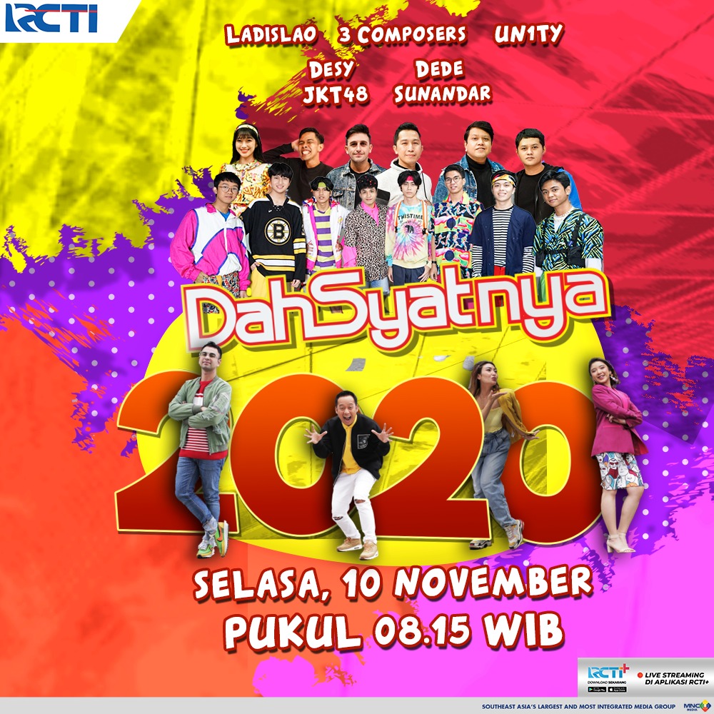 Wowww lagi-lagi #DahSyatnya2020 kedatangan bintang tamu banyak banget nih ada @UN1TY_Official, @3_composers, Dede Sunandar, <a href="/M_DesyJKT48/">.</a>, <a href="/ladiscc/">ladislao_9</a>.

Siap-siap ya, kita seru-seruan lagi besok pagi di #DahSyatnya2020.