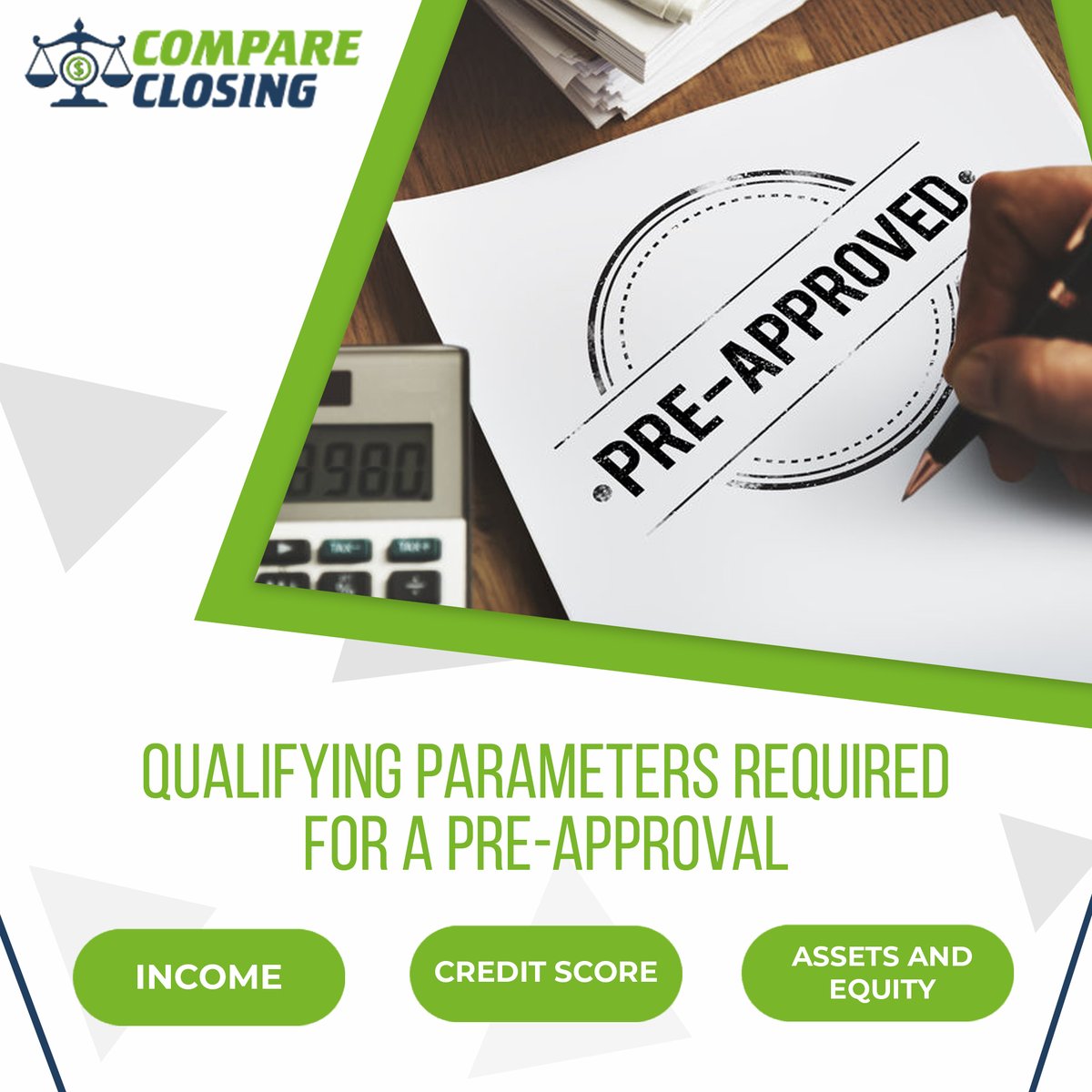 CompareClosing's tweet photo. Here are the qualifying parameters for a pre-approval!
Compare Closing LLC, your one stop solution for real estate is here to help you..
Click on the link to know or call us on +1 800 756 0809.
https://t.co/ZLkojjn7Ev
#CompareClosingLLC #PreApproval #MortgageLoan #Mortgage https://t.co/h7hm6qfJyh
