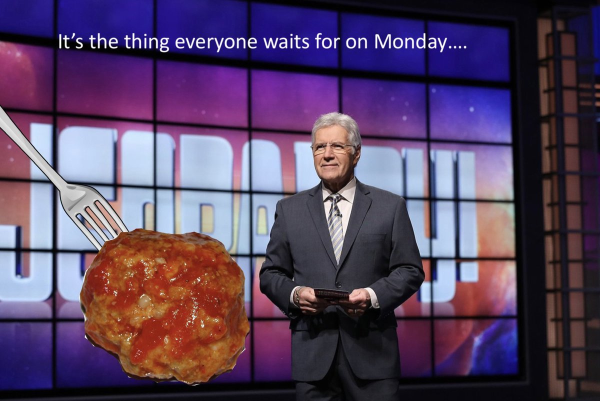 BeltoneMichael's tweet photo. The Meatball salutes Alex Trebek on this Meatball Monday.  “What is a Meatball?”  #meatballmonday. https://t.co/OvpqyGX9J0