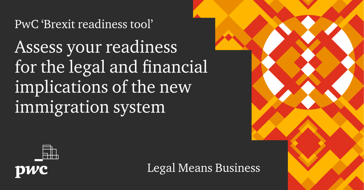 With under 8 weeks until the UK leaves the EU, use <a href="/PwC_UK/">PwC UK</a> free Brexit readiness assessment tool to help your legal and finance functions identify any potential pitfalls, as well as untapped opportunities:pwc.to/3jvb9pu