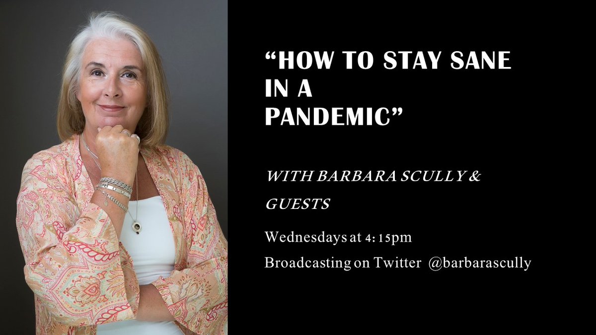 barbarascully's tweet photo. So, if you are free for half an hour on Wed afternoon at 4:15, please join me on my new webcast exploring How To Stay Sane in a Pandemic broadcasting right here on Twitter (hopefully). For the next few weeks I will bring you an interesting guest to share what is keeping them sane https://t.co/Q5r8tro2KL