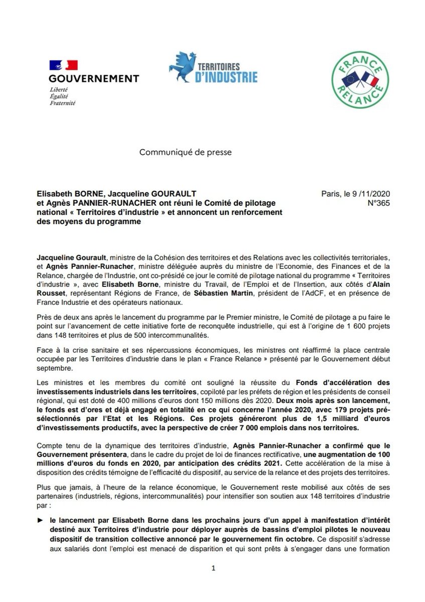 AgnesRunacher's tweet photo. #FranceRelance | Lancé il y a 2 mois, le Fonds d'accélération des investissements industriels dans les territoires est une réussite :
🔶 1,5 Md€ d'investissements productifs
🔶 7 000 emplois créés à terme
🔶 Une dotation renforcée par anticipation des crédits 2021 https://t.co/ocLQS6sbA5