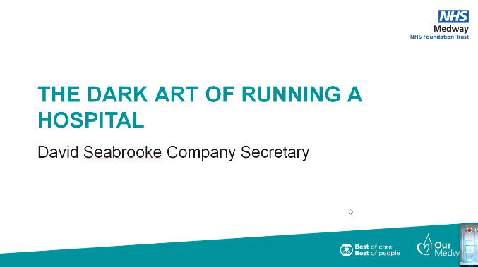 MFTInnovation's tweet photo. MEDILEAD SESSION 1

We are thrilled to be joined by Company Secretary David Seabrooke for his session 'Dark Arts of Running a Hospital'.

It is extremely important for our Doctor's to learn about good governance, the role of the board &amp; accountability.

#MediLead2020 @MediLead https://t.co/3QGoeQWjHU