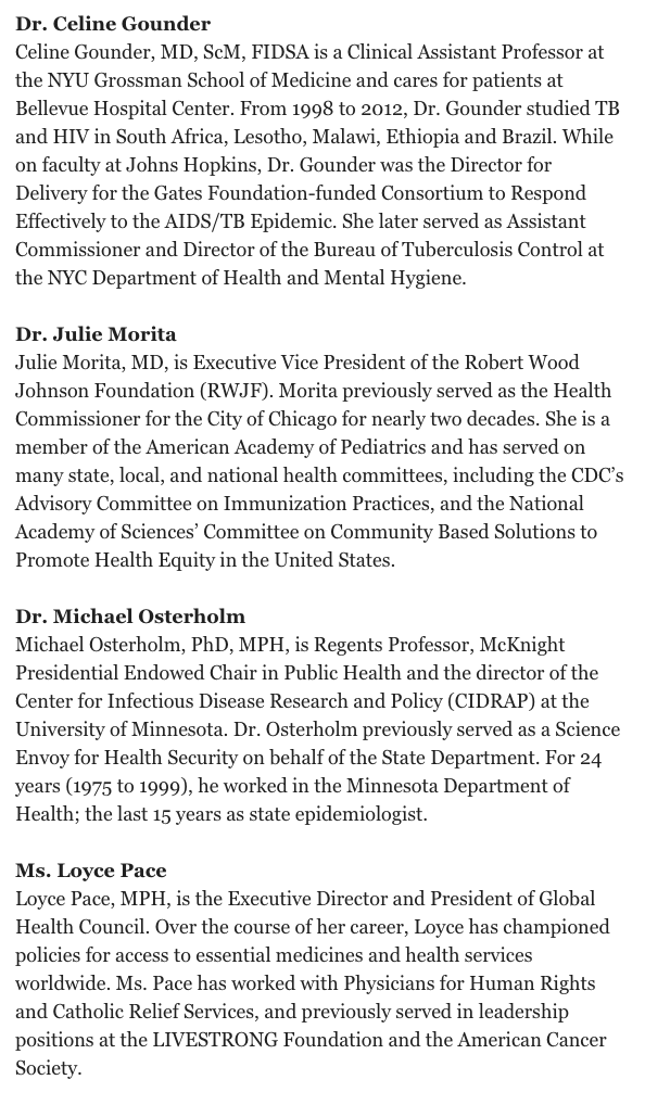 JTHVerhovek's tweet photo. NEW: Biden-Harris transition names its COVID-19 advisory board

Co-chairs:
David Kessler
Vivek Murthy
Marcella Nunez-Smith

Others:
Luciana Borio
Rick Bright (!)
Ezekiel Emanuel
Atul Gawande
Celine Gounder
Julie Morita
Michael Osterholm
Loyce Pace
Robert Rodriguez 
Eric Goosby https://t.co/UbI8aPW1a7