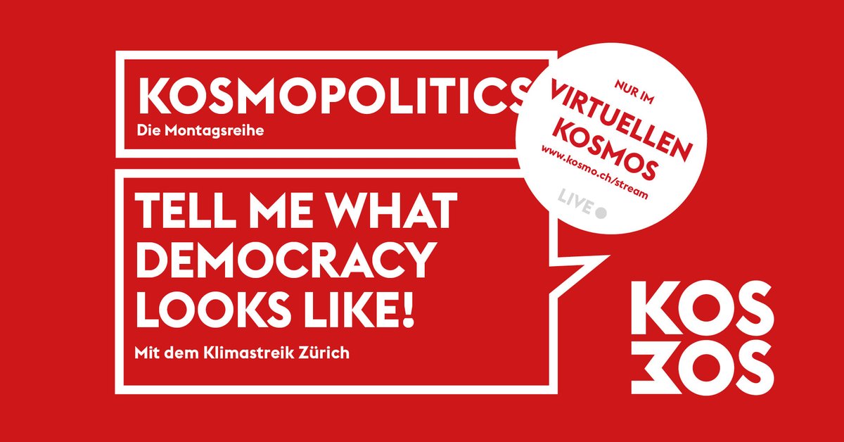 👁‍🗨 #STREAM ONLY! Heute versucht der <a href="/KlimastreikZH/">Klimastreik Zürich #Organize4SystemChange</a> herauszufinden, was #Demokratie für die Bewegung wirklich bedeutet. Ab 20 Uhr im #VirtuellenKosmos mitverfolgen – und mitdiskutieren! virtuellerkosmos.ch
🎞 Filmtipp: «I Am Greta» bit.ly/I_Am_Greta_Kos… <a href="/klimastreik/">Klimastreik Schweiz 🔥 #ClimateJusticeNow</a>