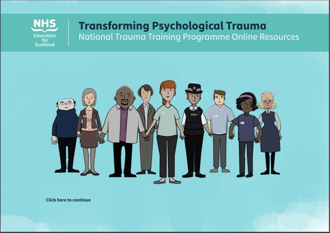 Check out this summary of all the learning resources available from the National Trauma Training Programme- Animations, E-learning, Workshops and Webinars, all freely available to support your #TransformingPsychologicalTrauma journey! 

transformingpsychologicaltrauma.scot/media/w3hpiif4…