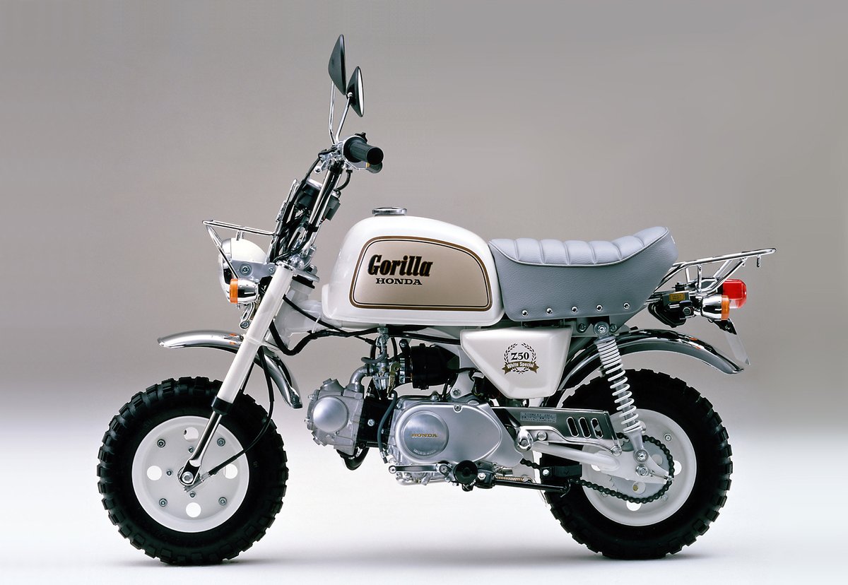 Honda History M J 歴代ホンダバイク 1980年代 Gorilla White Special 19年2月 個性的なバイクを求めるお客様の要望に応えたゴリラ特別仕様車 ホワイトスペシャル を発売 空冷4サイクル単気筒ohc 排気量49cc 最高出力3 1ps 7 500rpm