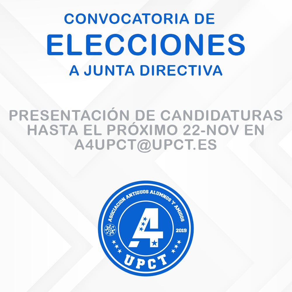 El día de la elección será el jueves 26 de noviembre de 2020 y se celebrará en la Sa
Virtual según invitación incluida en esta convocatoria (Google Meet) a las 19:00 hor
en primera convocatoria y a las 19:15 horas en segunda convocatoria. @UPCTnoticias