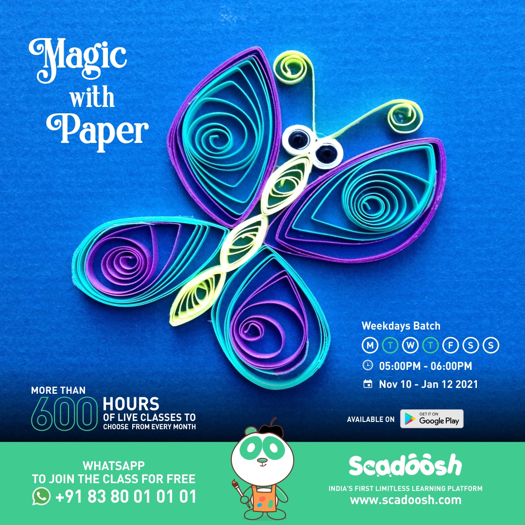 SCADOOSHLABS's tweet photo. Starting 10th Nov 2020! Shadow Puppetry! Quilling Art! Being Curious! Kawaii Drawing and Tales from Thirukkural! All this and more classes happening now at Scadoosh! Download &amp; Register on the app. https://t.co/ngGyFFsDmj #scadoosh #quilling #kawaii #beingcurious #puppetry https://t.co/PMQFCh50PC