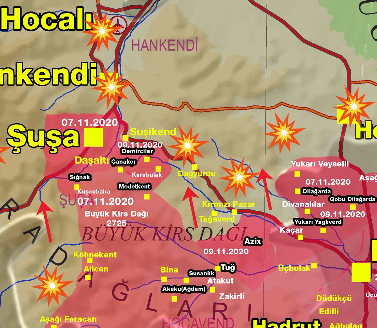 Birlikmedia's tweet photo. Azerbaycan Ermenistan Karabağ Savaşı
Son Durum Haritası (GÜNCEL)
09.11.2020
#Azerbajian #Armenia #Azərbaycan
#Map #Armymap #Harita #HOCALI #hankendi #army #şuşa #Shusha #hocalı #zengilan #fuzuli #army #aliyev #tabriz #baku https://t.co/aFX8toZxle