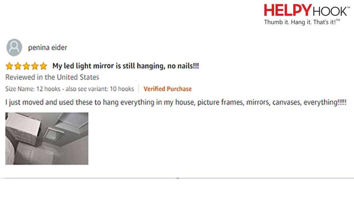 HelpyHook's tweet photo. Customer review says it all!!  
Available on #Amazon. Link to purchase https://t.co/KFTR6BWUYa

#drywall #picturehangers #CustomerExperience #wallhanger #decor #HelpyHook. https://t.co/gnJduRK5cD