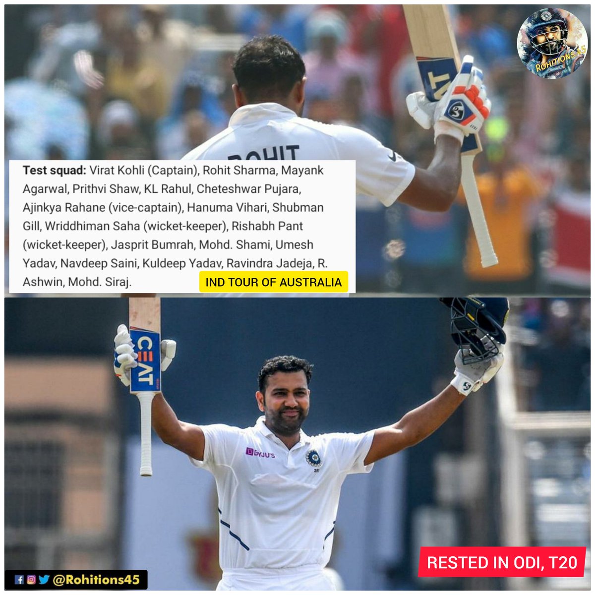 rohitions45's tweet photo. I EXPECTED Him In TEST, And He's Back. I Am HAPPY Verry HAPPY๐ฅณ
What About YOU, Le Me Know In COMMENT SECTION ๐
#rohitsharma45 #RohithSharma #AUSvIND
#rohitisback #IPLfinal #MIvDC #OneFamily https://t.co/yqUeTlATGx