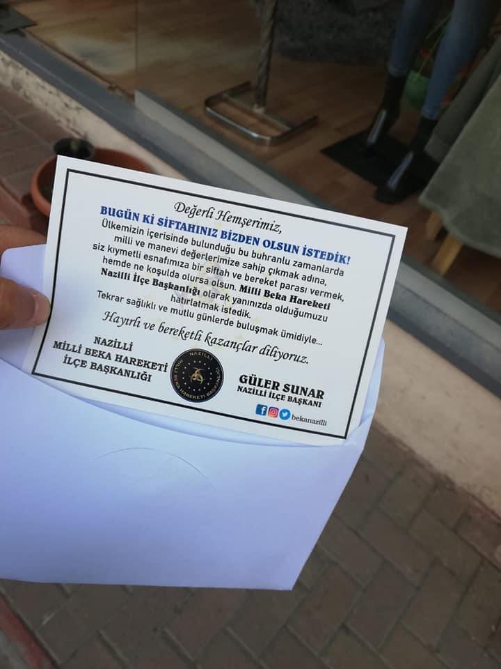 ALKIŞLAR NAZİLLİ <a href="/millibeka/">MİLLİ BEKA HAREKETİ 🇹🇷</a> İLÇE TEŞKİLATIMIZA 👏👏

Sabah dükkanını açan esnaflarımıza siftah parası teslim ediyor bereketli bir güne başlamaları ve gençlerimizin varlığını her zaman hissetmeleri adına dua yazımızıda zarfın içinde esnaflarımıza teslim ediyoruz. 🇹🇷