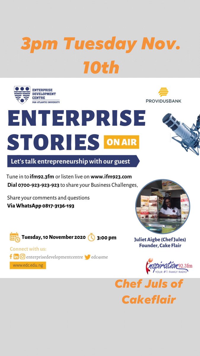 Cakeflair's tweet image. Tough questions need honest answers. Tune your dial to 92.3 inspiration FM on Tuesday Nov 10 at 3pm Nigerian time to hang out with chef Juls of Cakeflair on radio #chefjuls #cakeflairlagos #edc #LBS