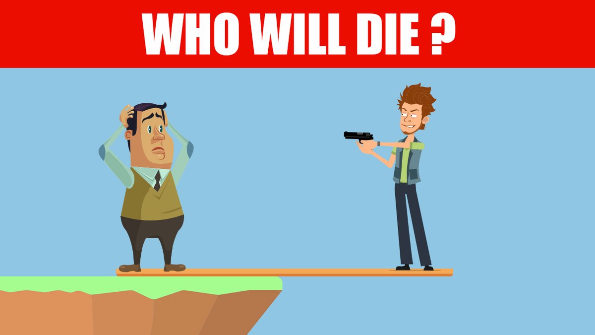 Qnoter1's tweet photo. Can you solve this Riddle?
Two men are standing on the edge of an abyss on a wood board. One of them is holding a gun and wants to shoot the other one. But if the second guy falls down, the first one will fall into the abyss.
Question: Who will die? https://t.co/PfFya5bV5k