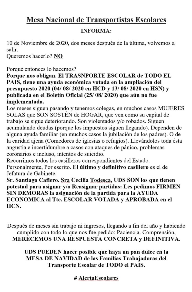 UTE_Cordoba's tweet photo. El Tiempo se agota...
El Transporte Escolar desaparece...
Los Transportistas se mueren..
El Gobierno Nacional brilla por su ausencia.

#Alertaescolares

El 10 de Noviembre nos movilizamos.

URGENTE IMPLEMENTACIÓN de la Ayuda a Transportistas Escolares del país. 

@alferdez https://t.co/072CLFsimr