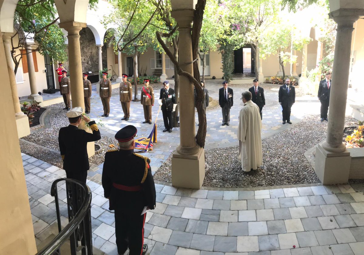 Convent_Gib's tweet photo. In addition to the wider public acts of Remembrance, a short Service of Remembrance was held yesterday in the Convent Cloister with members of the local Royal British Legion, &amp; members of the Royal Gibraltar Regiment Reserves. Afterwards, The Governor was pleased to host a lunch. https://t.co/VVpuF34UF6