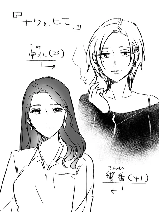 『縄と紐』というタイトルで年の差百合描きたいんですよ…(っていう設定落書き) 