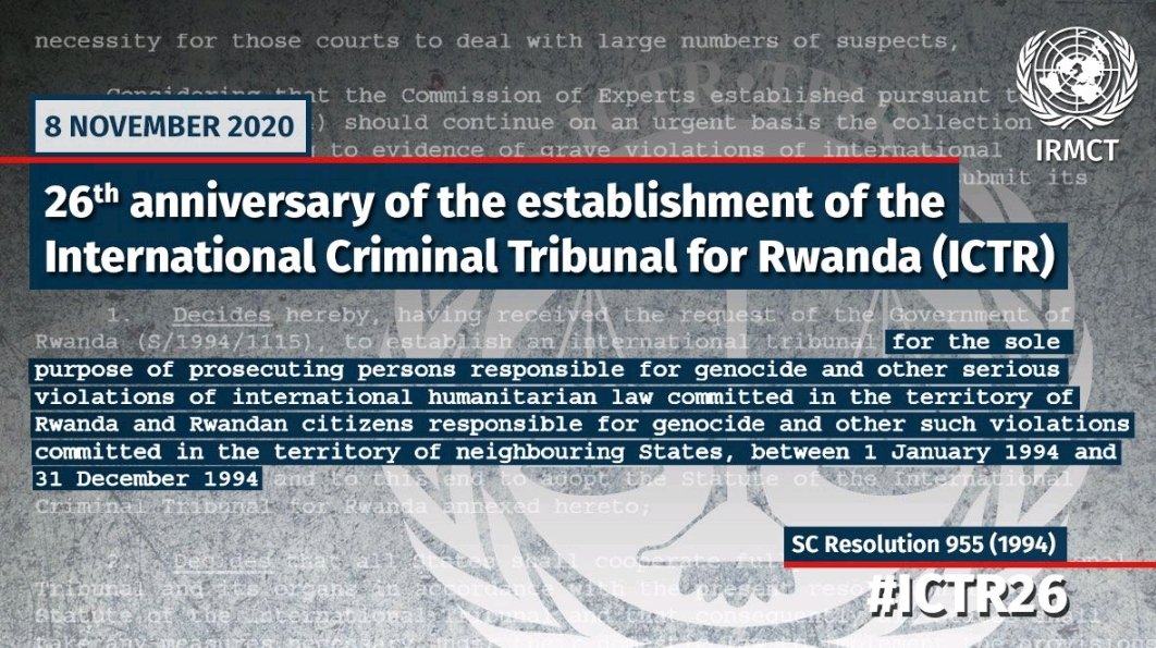 MikeGyula's tweet photo. Yesterday marked 26 years since the establishment of the International Tribunal for Rwanda (#ICTR). Together with the #ICTY it ushered in a new era in international justice. #fightingimpunity #remembering https://t.co/wgODAp4Qwu