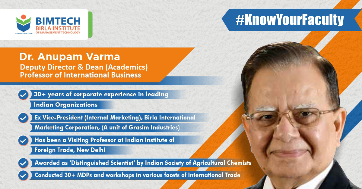 BIMTECHNoida's tweet photo. #KnowYourFaculty
Dr. Anupam Varma (@AnupamVarma46) melds over 30 years of corporate experience in leading Indian organizations. Currently, he is handling the responsibilities of Deputy Director and Dean (Academics) at BIMTECH.
#BIMTECHFaculty #AcademicLeader #LeadingFaculty https://t.co/6tPoCcqPXI