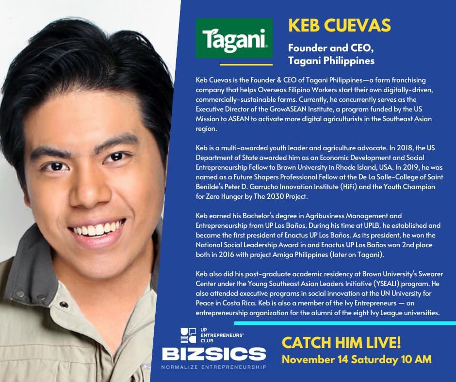 the_upec's tweet photo. Agriculture is the future!

Learn more from @kebcuevas, who will share valuable insights about agribusiness opportunities amid COVID-19. 

Join us at 10am-12nn on November 14, Saturday.

Open to #UPLB students. Sign up for this free webinar: https://t.co/LKYGd1B2By https://t.co/0qPIY9iQHO