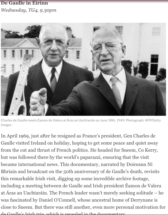 Rogha na Seachtaine
De Gaulle in Éirinn
Dé Céadaoin 21:30 ar TG4