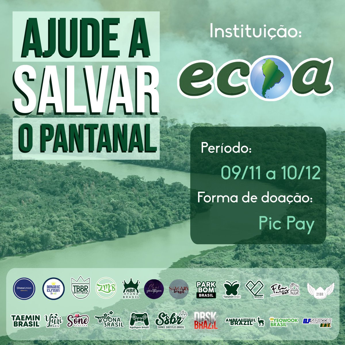 Cassiopeia_TIME's tweet image. 📢 OLD STAN, SALVE O PANTANAL!

O pantanal brasileiro ainda está em chamas e, por isso, a Frente Old Stan foi criada pelo @elfstrugglebr em parceria com 22 fanbases para arrecadar doações para uma das organizações que estão lutando para solucionar esse problema!

Saiba mais ⬇️