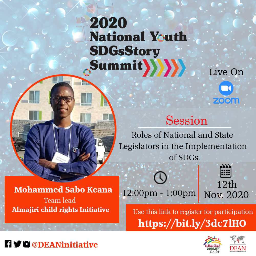 DEANinitiative's tweet photo. 3 Days to Go 
#2020SDGsStorySummit
Meet our Speakers

Mohammed Sabo Keana is the team lead of Almajiri Child Rights Initiative, a citizen lead accountability platform focused on ensuring the education and social inclusion of vulnerable children. https://t.co/AaUo5C9DyG