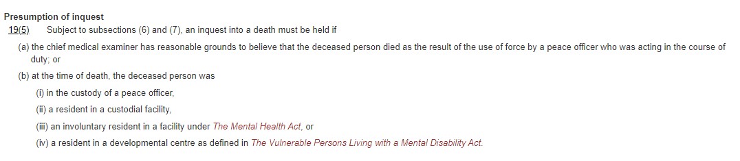 4/? Here are events that trigger mandatory inquests under law: