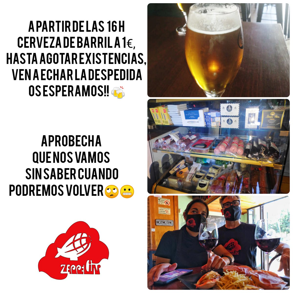 pub_zeppelin's tweet photo. ABIERTO DESDE LAS 12:30H
Esta tarde cervecita fresquita y baratita hasta acabar el barril!!
#despedidazeppelina  esperamos que temporal..., #salvemoslahostelería #birra #nuevaera #tiemposraros #zeppelin@sdelmundo os esperamos!!! #LAZUBIA #GRANADA @PUBZEPPELIN https://t.co/rYfmeviQ1C
