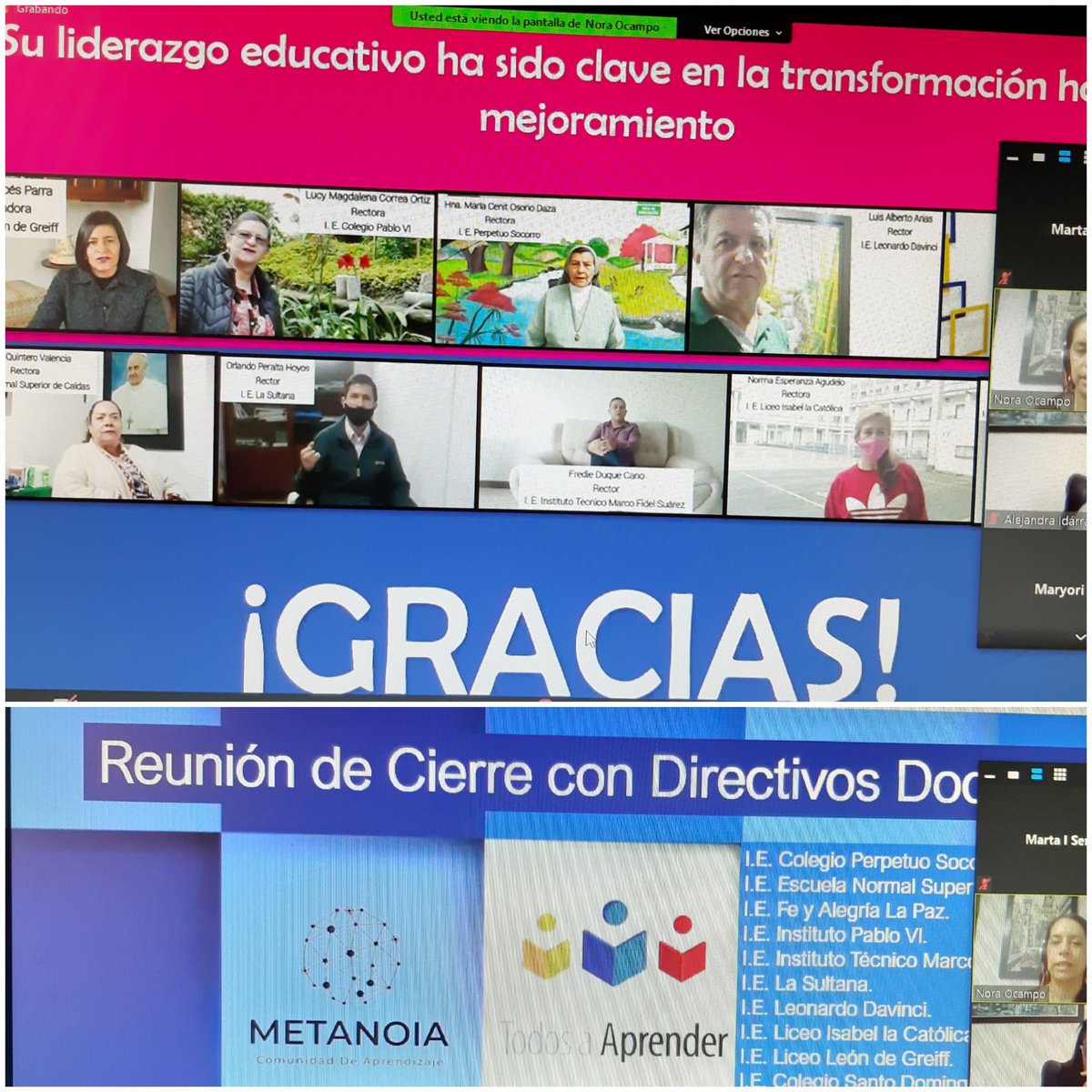 MartaISernaN's tweet photo. .@PTA_Colombia @SecEducacionMz #CDAMetanoia Reunión Cierre Ciclo 3 Ruta Programa Todos a Aprender. El compromiso de directivos, elemento clave en el logro de nuestros objetivos. ¡Gracias siempre! @ingridpcalderon @constanzaalarc https://t.co/PDaJ3JPiFk