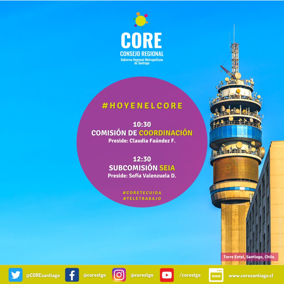 COREsantiago's tweet photo. #HoyEnElCore sesiona Comisión de Coordinación, presidida por @claudiafaundezf; y Subcomisión SEIA, presidida por @sofiavalenzuelad
#teletrabajo
+info comisiones y su trabajo 👉 https://t.co/aVnyNpvG2W
#CoreTeCuida #Agenda #9denoviembre https://t.co/wyrUhpD9hC
