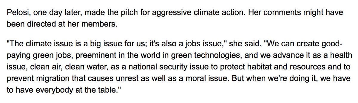 If this is how  @SpeakerPelosi and  @TheDemocrats are going to message climate change—"framed" or *hidden behind marginal issues like "habitat" or "clean air, clean water" or even "health" or "morals"—we are going to get KILLED once the fight begins.THREAD