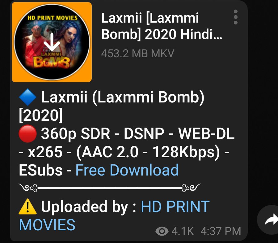 Laxmii Streaming Today **
#LaxmiiKalAaRahiHai #LaxmiBomb 
Telegram legend :- don't waste your money ....
