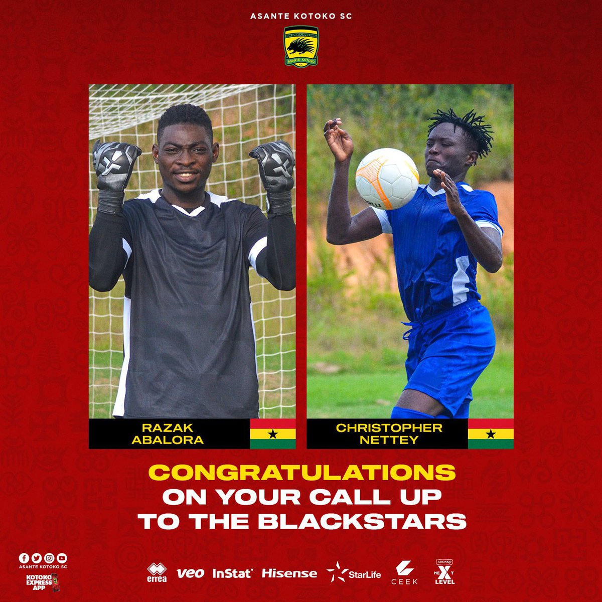 KotokoExpress's tweet photo. C O N G R A T U L A T I O N S 🎊
 to our gallant warriors Razak Abalora and Christopher Nettey . 
Go make us proud 👏🏾🤝

#AKSC #WeMove #Abalora #Nettey https://t.co/wmu1alWG7D