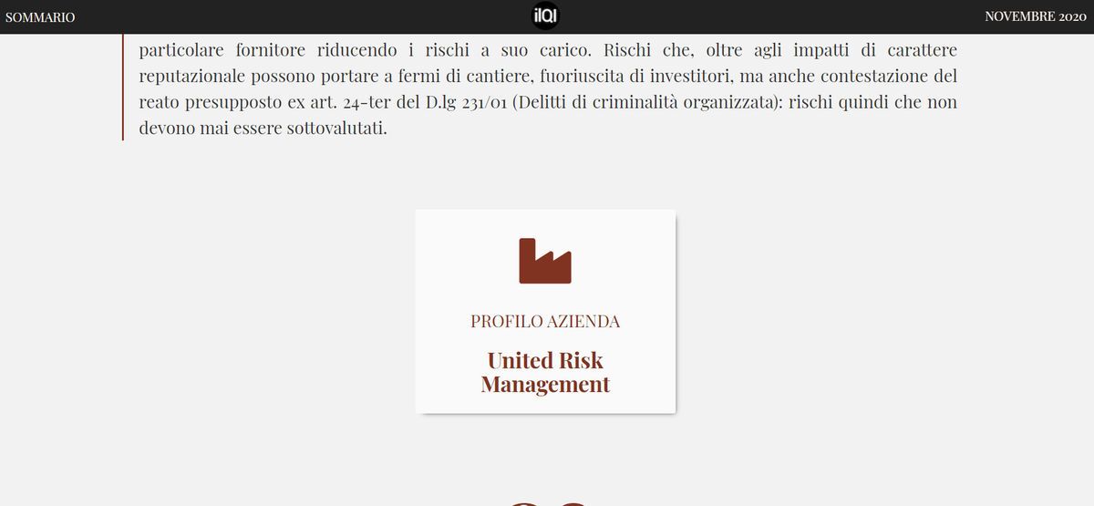 UnitedSpA1's tweet photo. #FocusQIBusiness di #novembre2020 de il Quotidiano Immobiliare parla di noi con un approfondimento su #URKA, il nostro sistema nato per ridurre il #rischio #criminalità organizzata nei #cantieri. 
#GruppoUnited https://t.co/MidRO3J7Yg