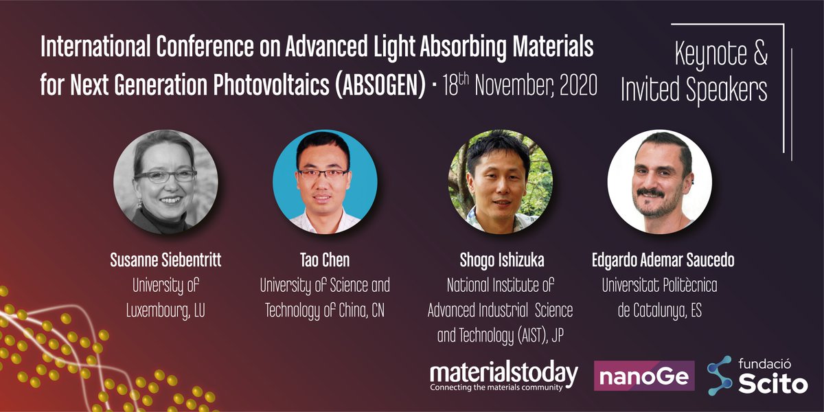 nanoGe_Conf's tweet photo. πΉ Look at who is coming for #ABSOGEN
β
Great invited speakers will discuss about the most promising light absorbing #materials, their key obstacles and possible solutions.
π© Now accepting ePoster submissions
Register here! πhttps://t.co/UMi16kMyxl
#perovskite #solarcells https://t.co/in9qiGVW0K