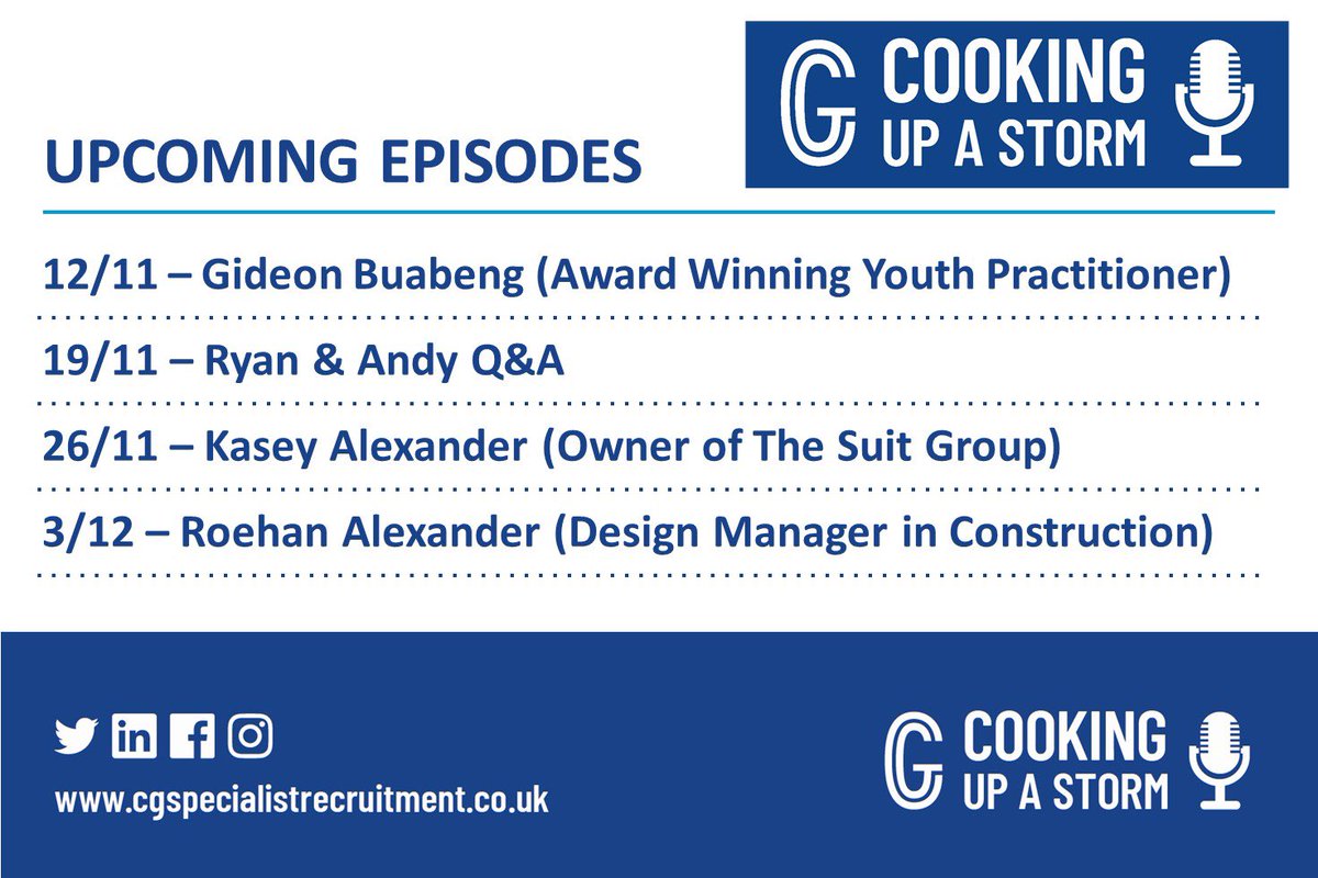 CGCUAS's tweet photo. Our first tweet! Here’s the upcoming episodes of Cooking Up a Storm 🤓

Keep an eye out every Thursday lunch time 👀

#podcast #cookingupastorm #inspiration #motivation #construction #civilengineering #recruitment https://t.co/XZmE6zWsR6