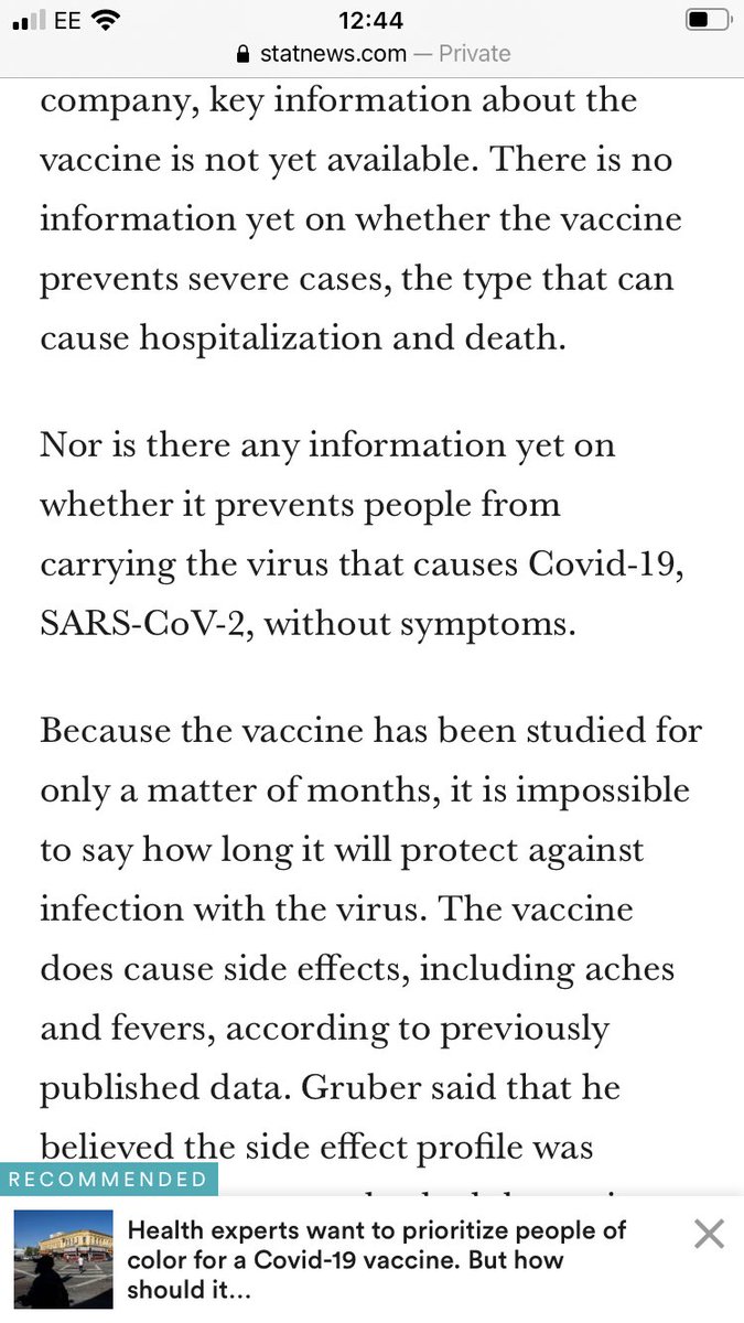 BromwichPeter's tweet photo. #ODX No information on whether Pfizers vaccine works on severe cases, no information available at present, and impossible for to say how long it works against the infection??? https://t.co/dlcVO9txOI