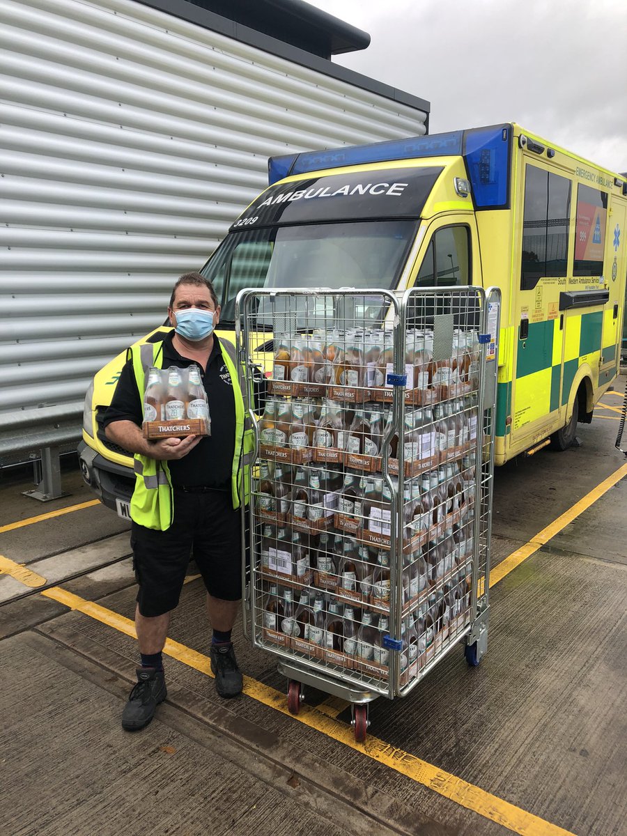 With thanks to @thatchers_cider for the delivery of their non-alcoholic cider to the East Devon Operations Centre (EDOC). These will be distributed to our staff over the coming days. 👍 @SWASFTHART @swasFT @Will_SWASFT @ZoeLarter