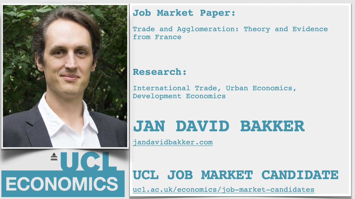 Find out about our fantastic Job market candidates.Economics Postdoc Jan David Bakker’s research interests include International Trade, Urban Economics & Development Economics. Learn more about Jan & our Candidates at  http://ucl.ac.uk/economics/job-market-candidates