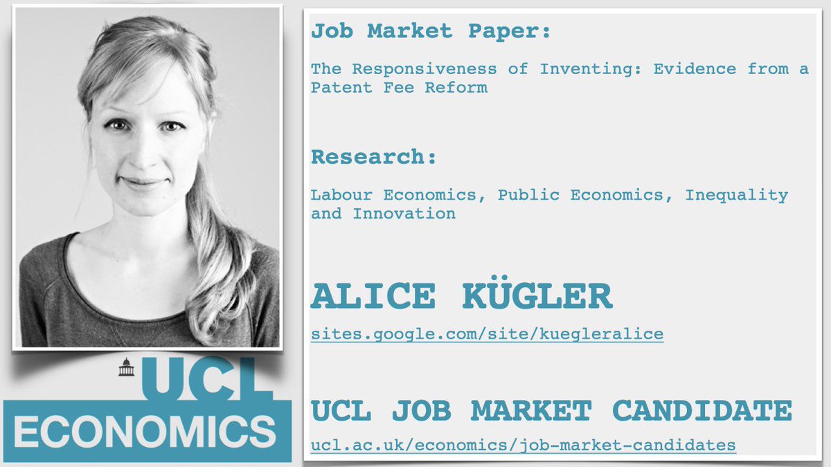 Economics Postdoc Alice Kügler’s research interests include Labour Economics, Public Economics & Inequality and Innovation. Learn more about Alice & other University College London Job Market Candidates at  http://ucl.ac.uk/economics/job-market-candidates