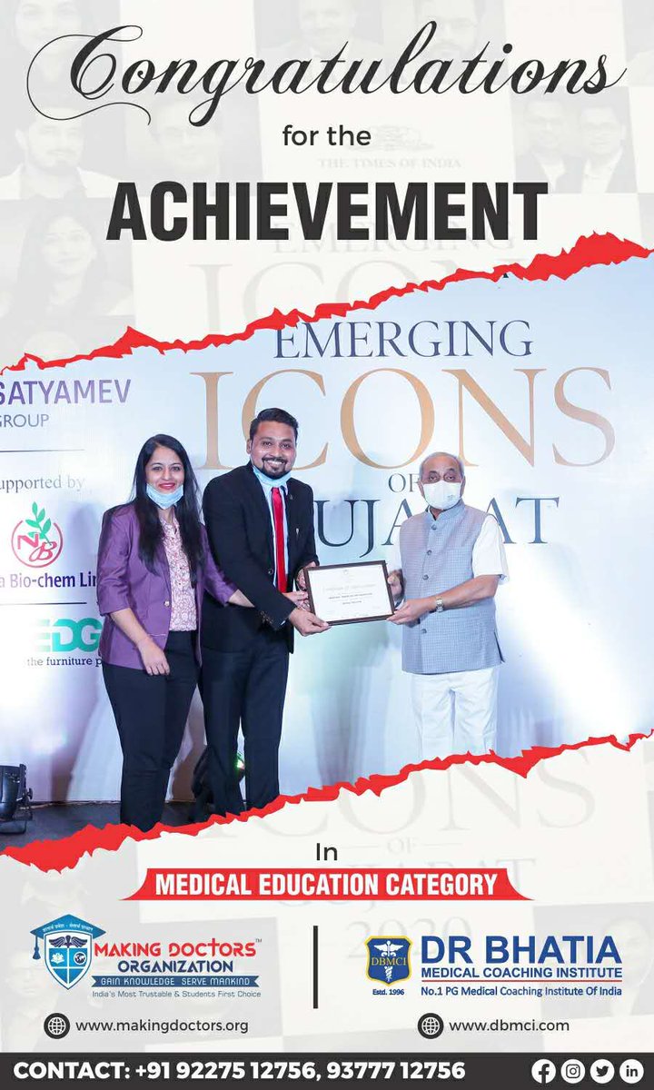 PatelsOfficial1's tweet photo. Umang Patel, M.D who has been realizing the dream of thousands of students to become a doctor for the last 15 years, Honored with the award of "The Times Of India - Emerging Icons Of Gujarat, 2020" at the hands of Chief Minister &amp; Health Minister Shri Nitin Patel. https://t.co/cSu4JcGFZx