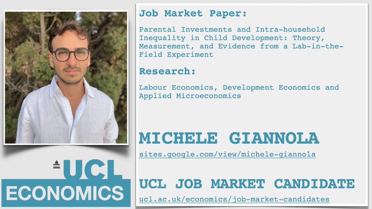 Economics PhD Candidate Michele Giannola’s research interests include Labour Economics, Development Economics and Applied Microeconomics. Learn more about  @GiannolaMichele & other University College London Job Market Candidates at  http://ucl.ac.uk/economics/job-market-candidates