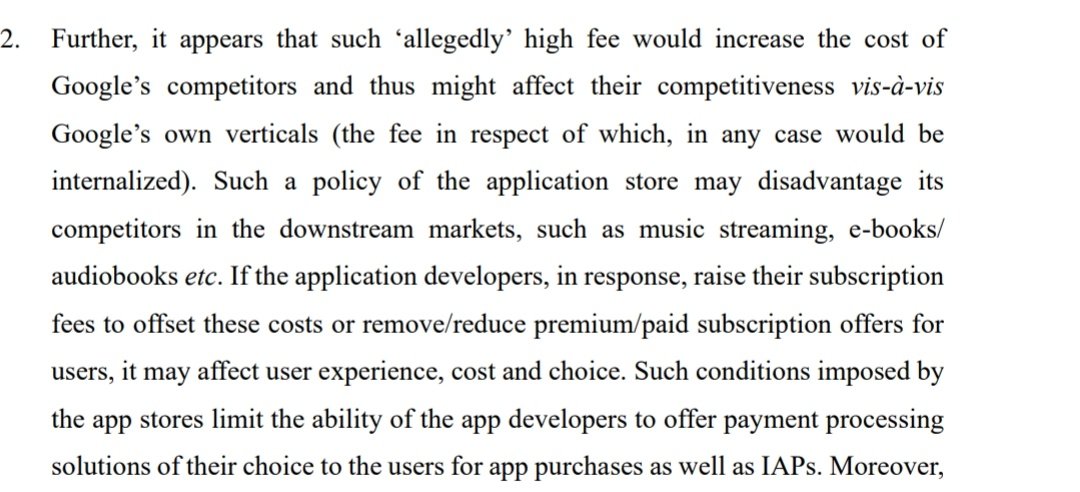 Another interesting bit: the 30% Google tax will increase cost for google's competitors. Google's vertical integration (Play books, play movies, YouTube music) etc. 5/n