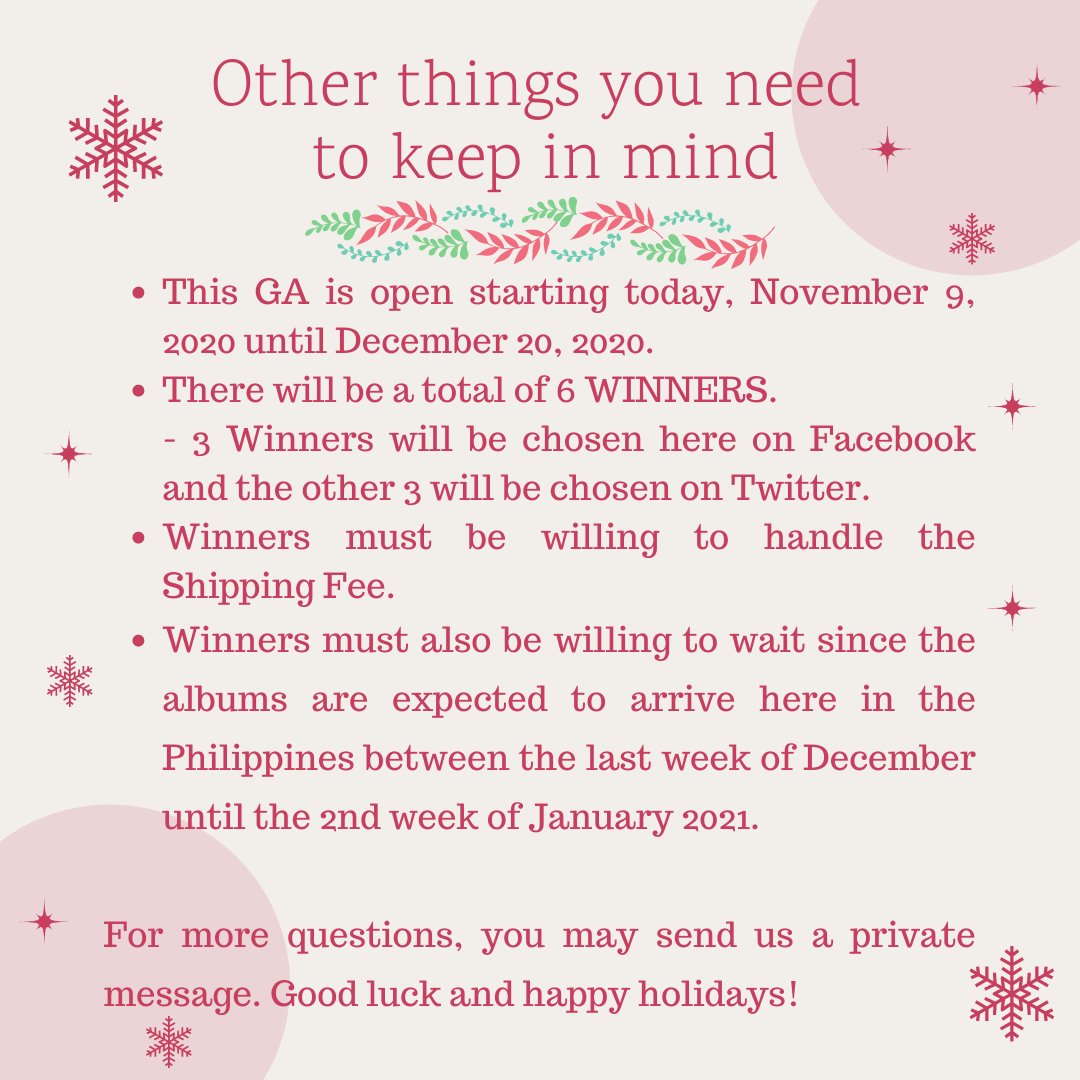 MagicCosmosPH_'s tweet photo. #MagicCosmosPHGA ✨

As a late thanksgiving for the opening of our shop and to celebrate the upcoming holidays, we will be having a HUGE GIVEAWAY!! We will be giving away 6 UNSEALED ALBUMS po.

Kindly read the mechanics carefully on the photo. JOIN NA KAYO! Good luck everyone💖 https://t.co/ggG9qUGpZl