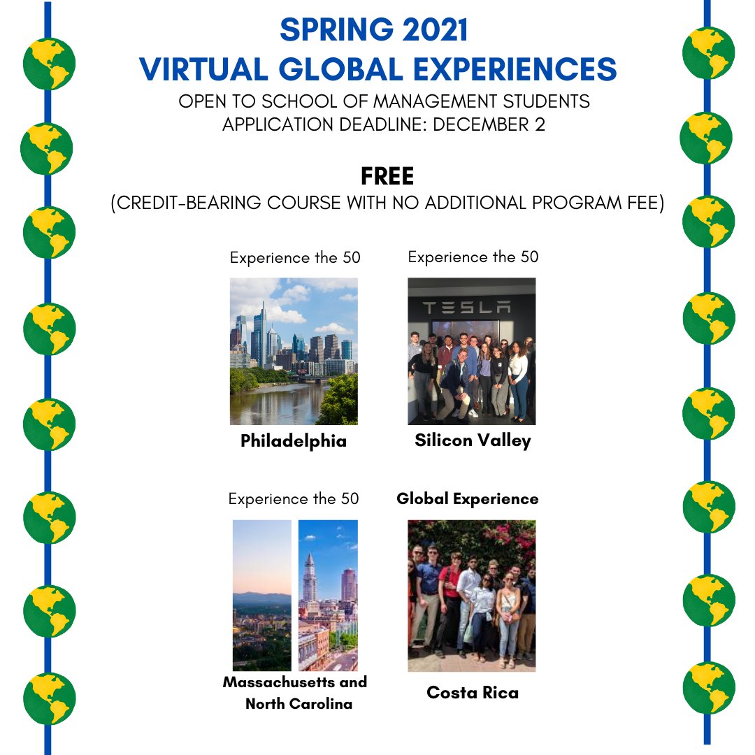 UBSchoolofMGT's tweet photo. Think globally! 🧠🌎 With our free virtual global programs, you can experience history, culture and business around the world.
Register today:
• Experience the 50: https://t.co/isK0WZ4mOb
• Costa Rica: https://t.co/CHAyOLc4NB
#UBMgt #UBuffalo #GlobalPrograms https://t.co/WvowH7i87R